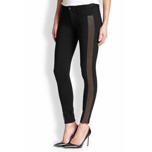 Paige Melissa Slim Pants Black Stretch Gold Trim Tuxedo Stripe SZ 30 New $199